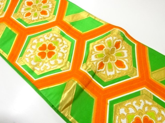 JAPANESE KIMONO / ANTIQUE TORTOISESHELL-PATTERNED FUKURO OBI / FLORAL 